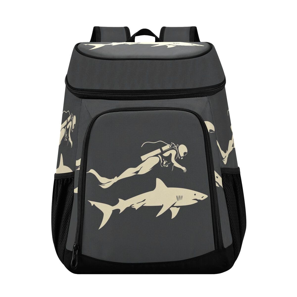 Diver Shark Gray Cooler Backpack Leakproof Insulated Lunch Cooler Bag 30 Cans Camping Backpacks for Picnic Beach Road Trip