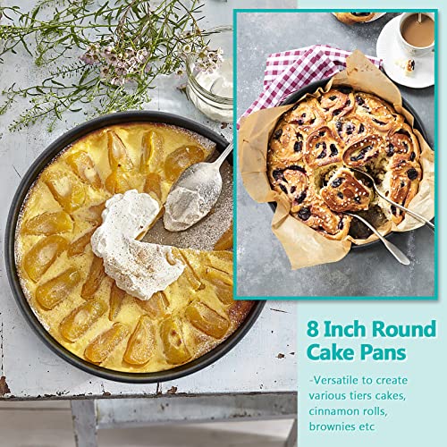 E-Far 8 Inch Cake Pan Set Of 3, Nonstick Stainless Steel Small Round Cake Pans Tin For Baking Layer Cakes, Stainless Steel Core & Non-Toxic Coating, Straight Side & 2 Inch Deep #TOP2