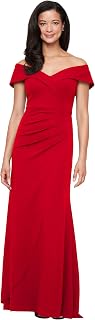 Alex Evenings Women's Off the Shoulder Stretch Crepe Dress with Fishtail Back, Floor Length Mother of the Bride Dress