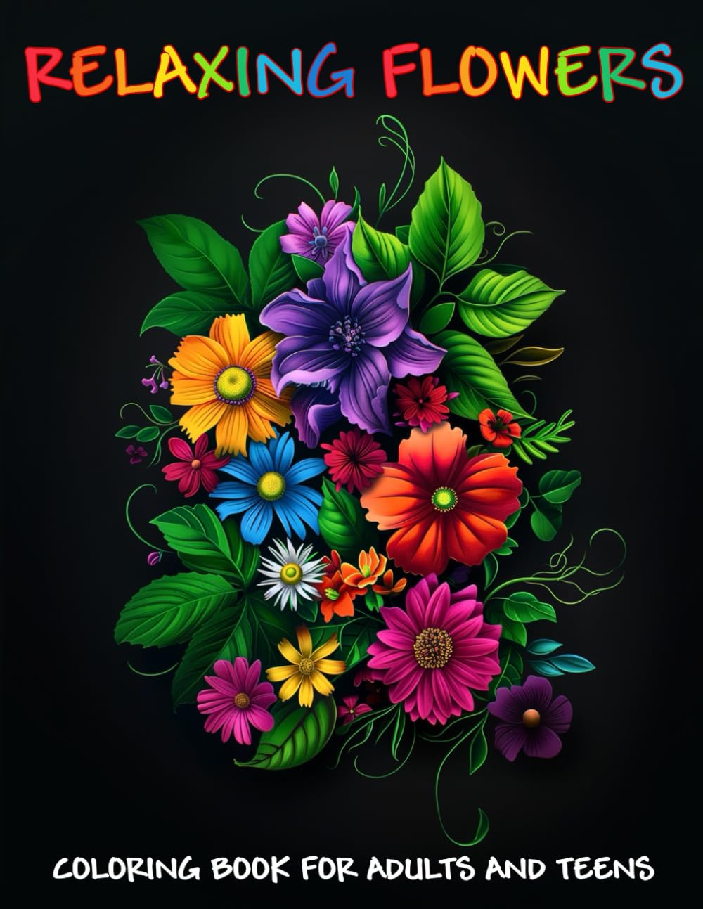 RELAXING FLOWERS - COLORING BOOK FOR ADULTS AND TEENS: Stress Relieving Flowers Design, Beautiful Flower Coloring Pages