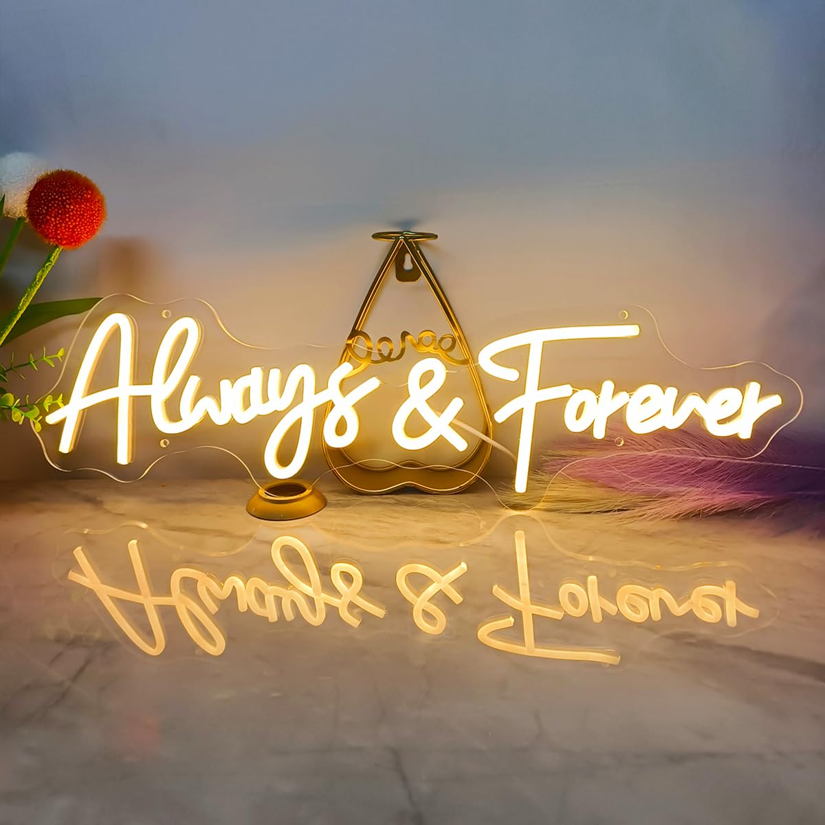 Always And Forever Neon Sign Dimmable with USB Powered, LED Light Sign for Wall Decor, Always & Forever Neon Led Sign for Lovers Proposal Wedding, 22.5"x6", Warm White