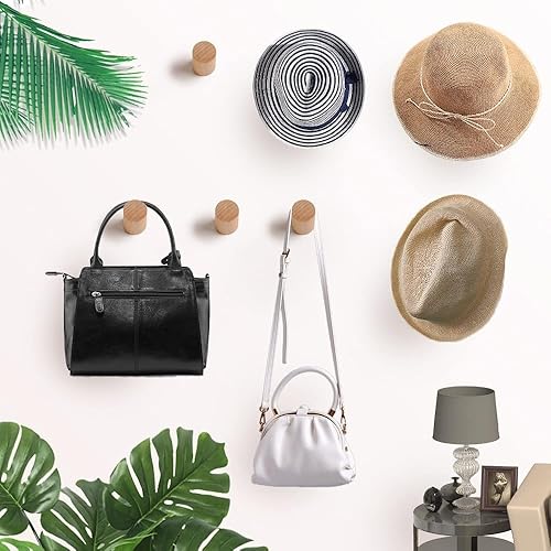 Miniatura 3 de Wood Towel Hooks, 4 Pack Coat Hooks Wall Mount, Wooden Pegs for Hanging Bag