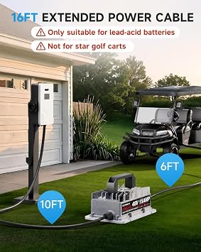 Club Car Charger, 48V 15A Golf Cart Charger, Golf Cart Battery Charger with 3-Pin Round Plug, 4-6H Fast Full Charge Trickle Charge, Lead Acid Battery Charger - IP67 Waterproof with Fan Design