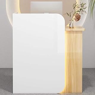 Moderno escritorio de recepción con bandeja para teclado y cajón con cerradura, color blanco, 60 cm, ideal para sala de empresa