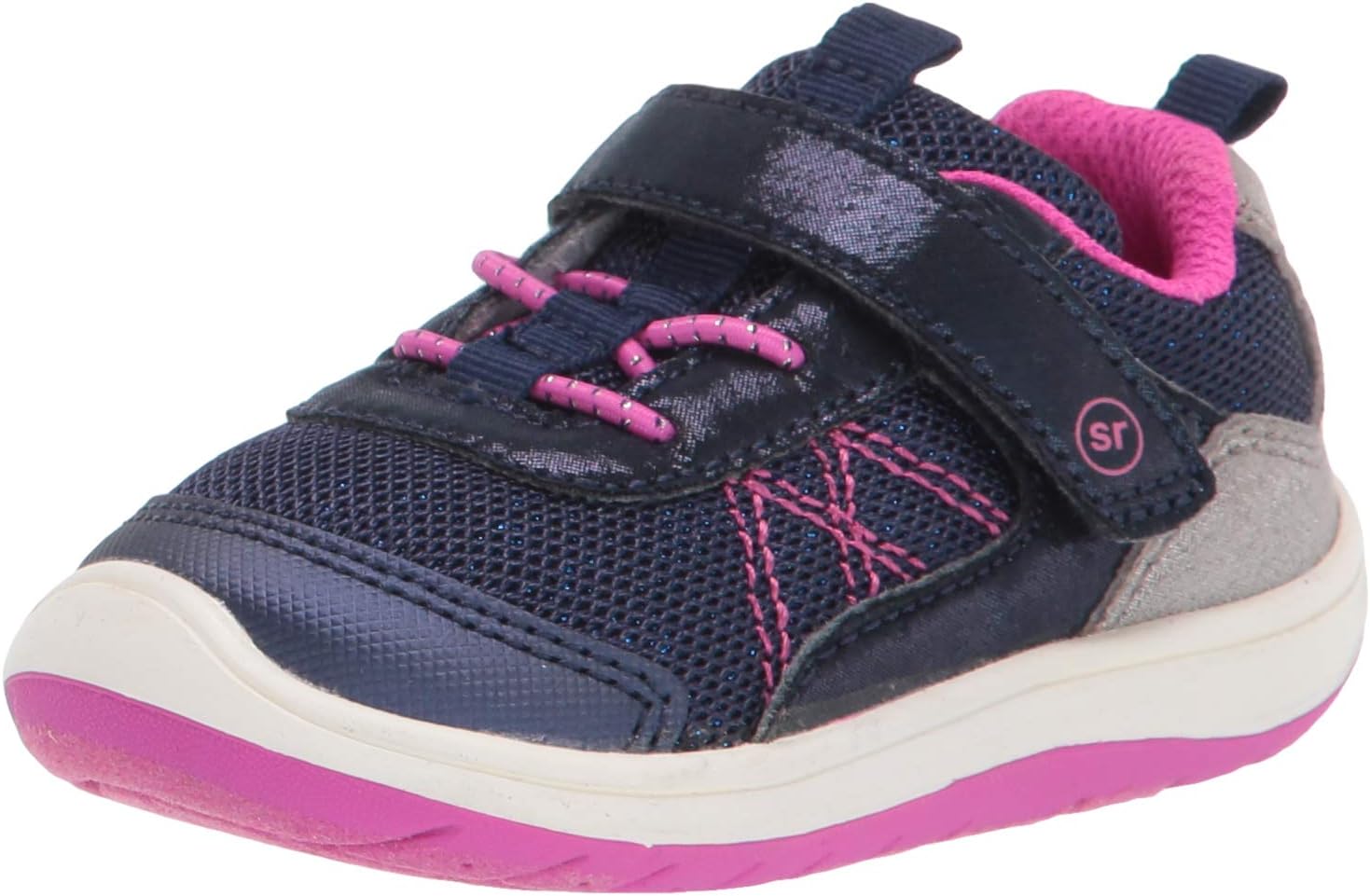 Stride Rite girls Carson Athletic Running Shoe, Navy/Pink, 3 infant