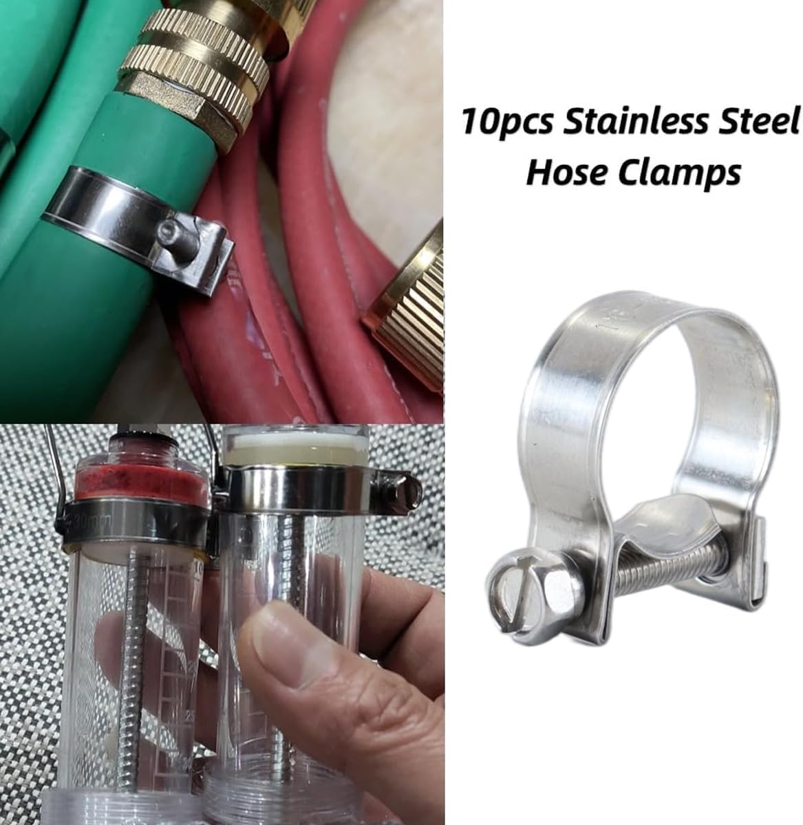 10 abrazaderas de manguera de acero inoxidable 304, mini abrazaderas de tubería de línea de combustible de 16-18 mm, abrazadera de unión de perno en T para instalación en automóviles
