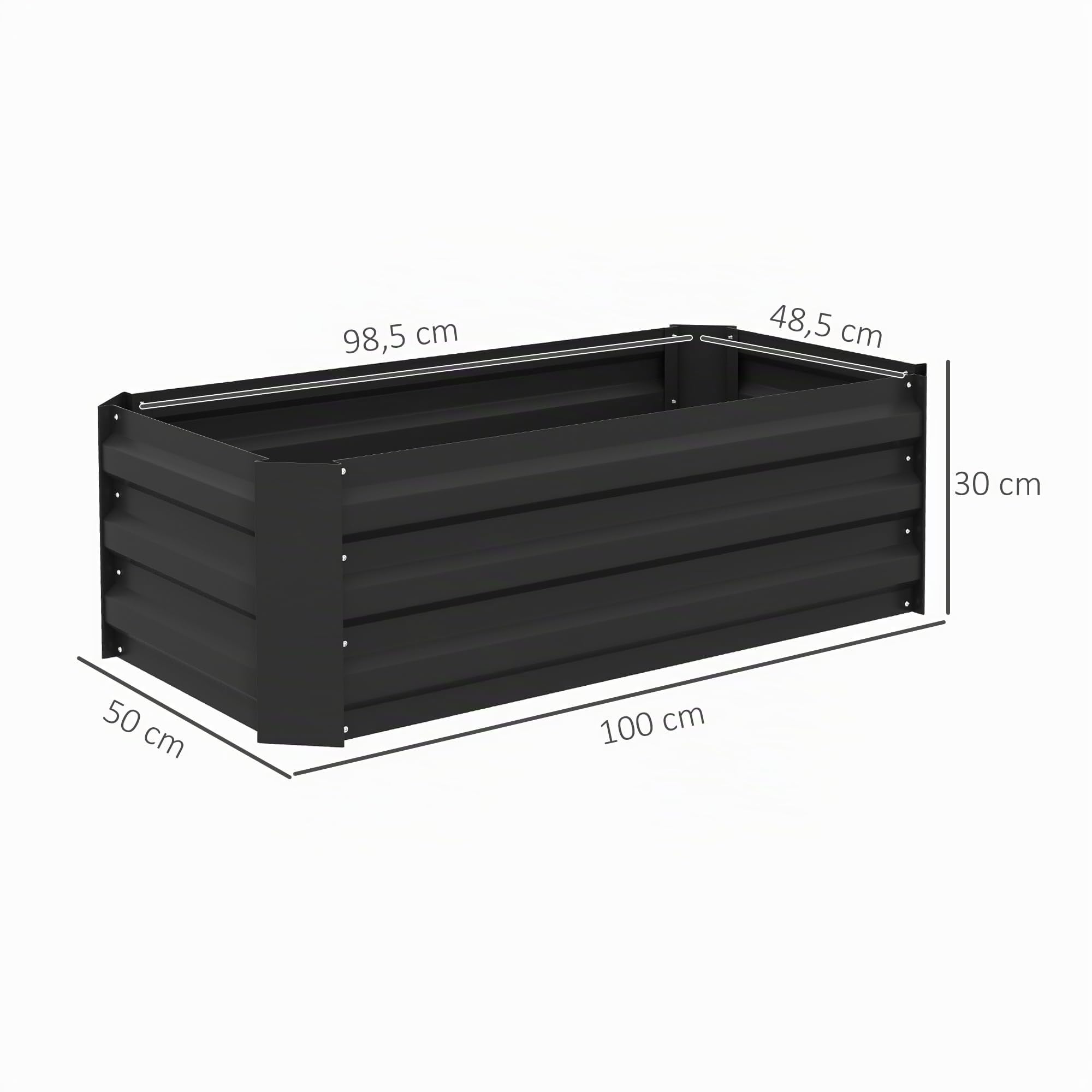 Outsunny Set di 2 cassette da orto dimensioni 100L x 50L x 30H cm - lamiera ondulata grigia