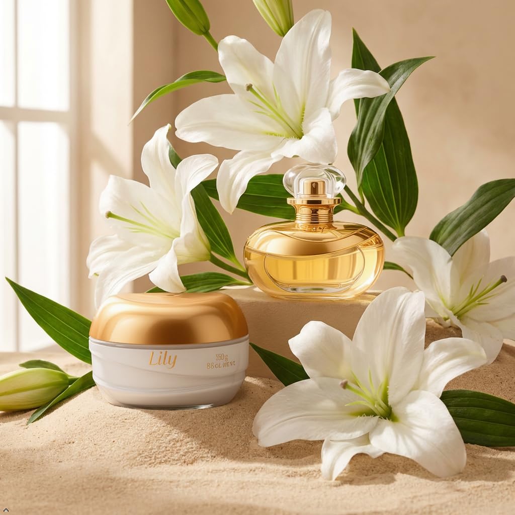 O BoticárioLily Geschenkset mit Parfüm und Hautpflege: Parfümierte Körpercreme, Satin, 250 g und Eau de Parfum, EDP, 75 ml