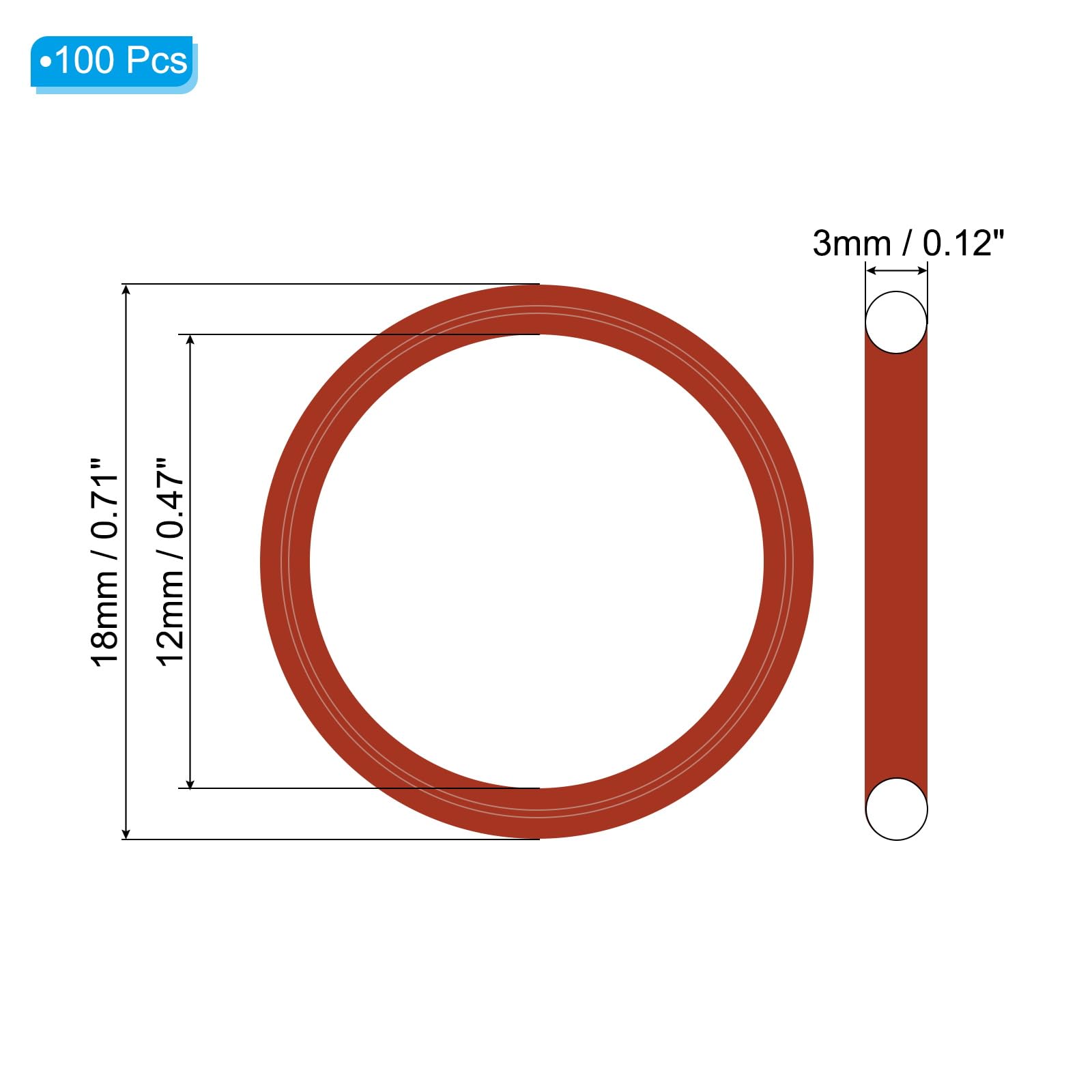 PATIKIL Silicone O-Ring 18mm OD 12mm ID 3mm Width - Image 2
