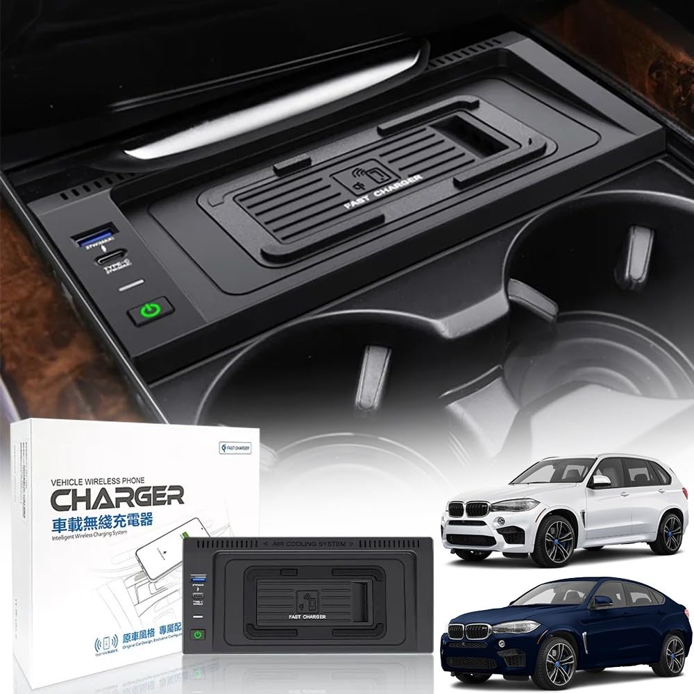 Cargador de Coche Inalámbrico para BMW X5/X6 2014-2018, Ajuste Personalizado OEM con 27W USB-A & Type-C Carga Rápida Coche Teléfono Cargador para BMW X5 (F15)/X6 (F16) Interiores Accesorios