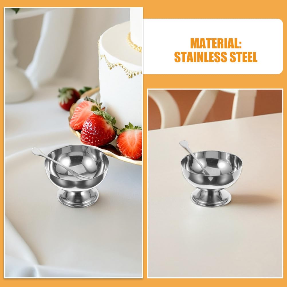 Baluue 4 Pezzi Ciotola per Gelato in Acciaio Inox con Cucchiaio, Ciotole per Dessert, Ciotole per Yogurt, Parfait, Budino, Zuppa Inglese, Gelato, Insalata, Snack di Frutta,