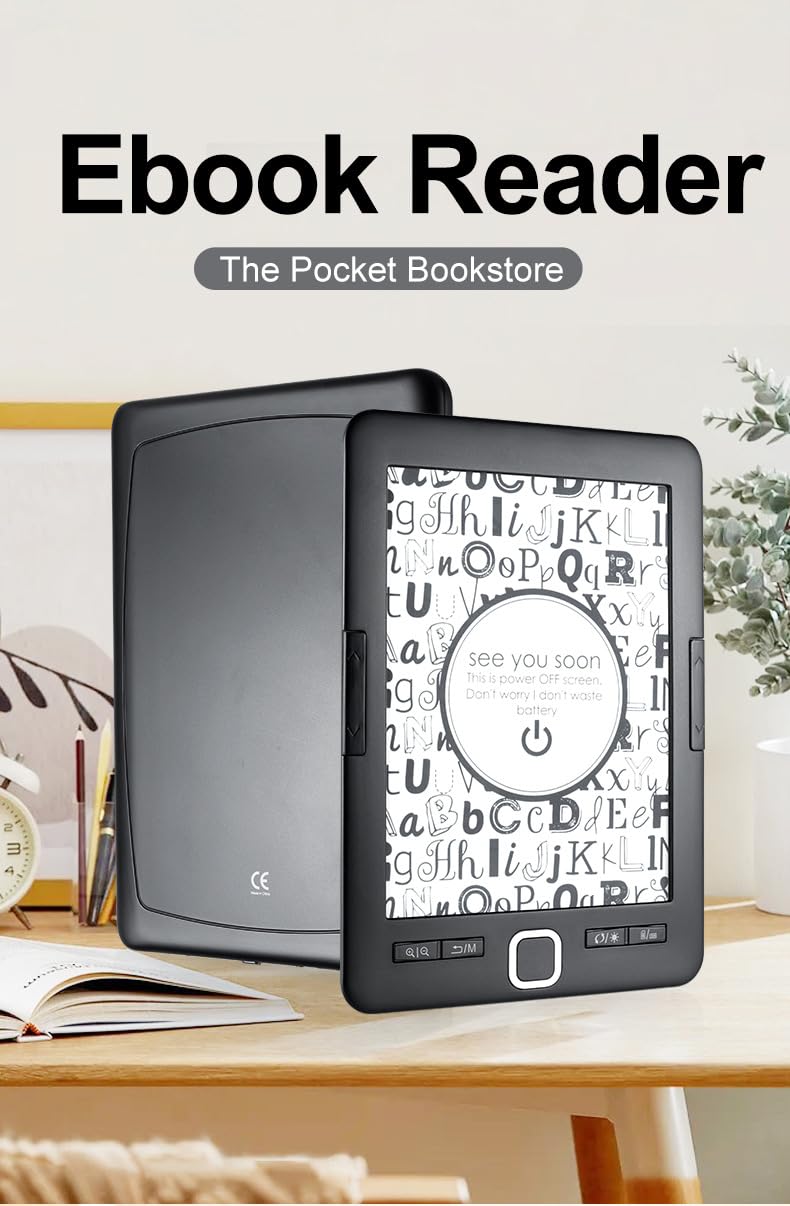 Lector de Libros Electrónicos de 6 Pulgadas, Lector Electrónico Compacto y Liviano, Lector de Libros Eléctrico con Almacenamiento 8G, Lector de Libros con Pantalla de Tinta de