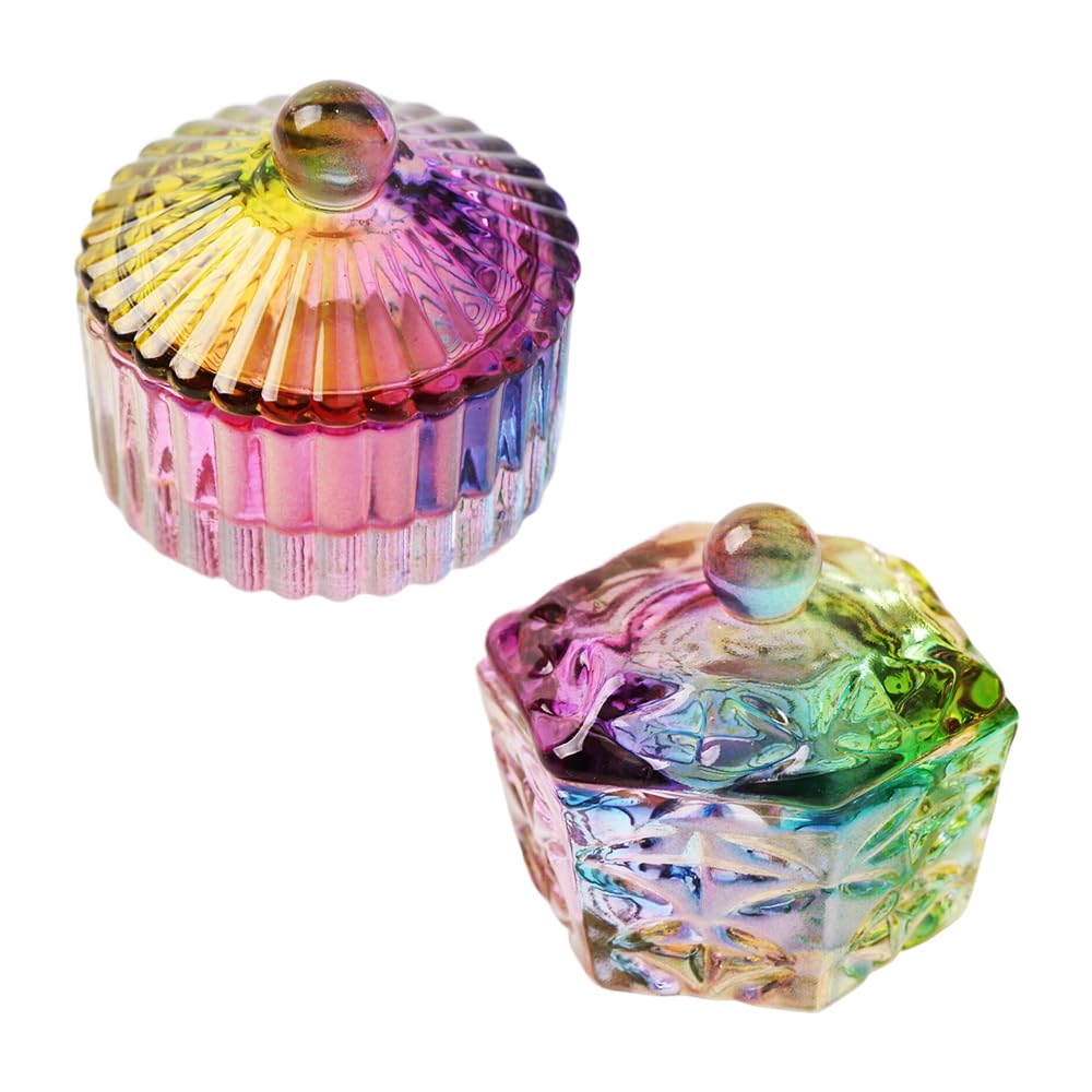 Holografische Kristallbecher Mit Deckel – 2 Stück, 3,9x4 Cm | Für Nagelzubehör, Stifte & Schmuck