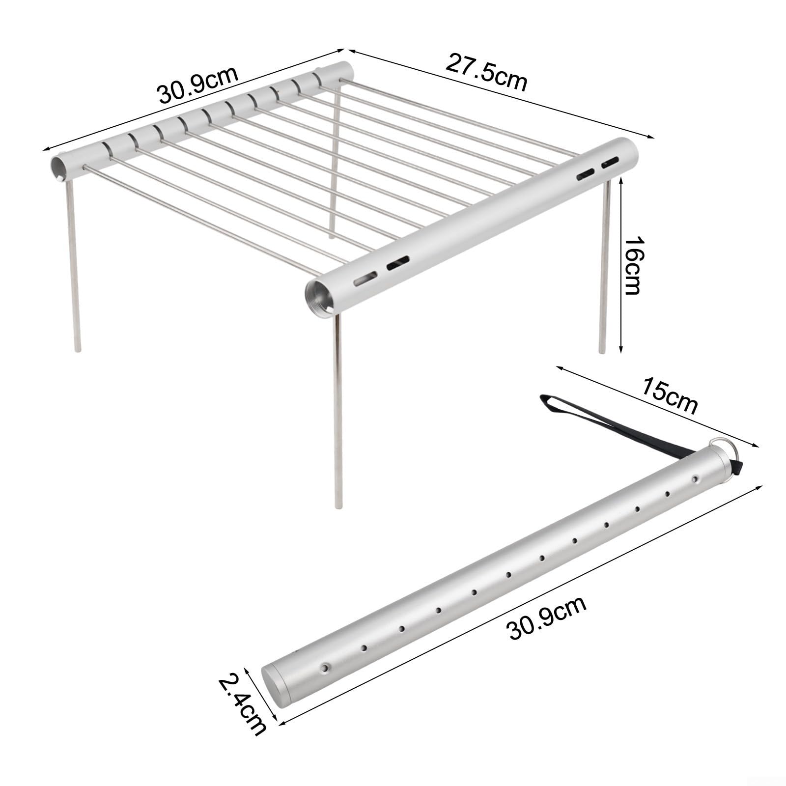 Parrilla de camping portátil de acero inoxidable ligera parrilla plegable de carbón con tubo de transporte para un fácil almacenamiento, ideal para cocinar al aire libre