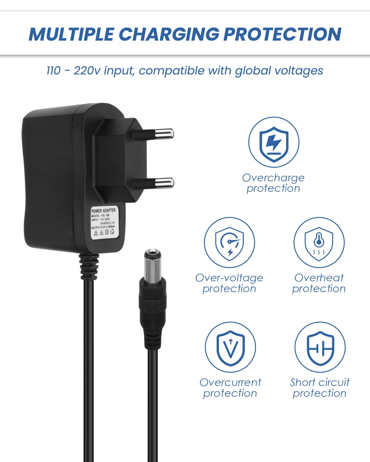 5V 0.5A Alimentatore per Fanvil Yealink Snom e Altri Telefoni IP, 110-220V Cavo di Alimentazione, Caricatore Caricabatterie Stretti, Adattatore Ricambio Risparmio Energetico, HN-Power