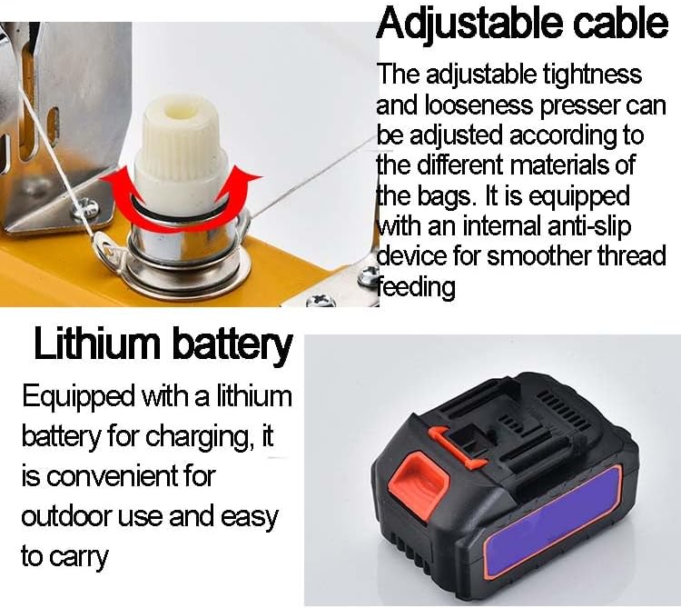 Cordless Bag Closer Machine ， 210W Handheld Industrial Sewing Machine, Automatic Thread Cutting, Portable for Grain, Feed, Woven Bags
