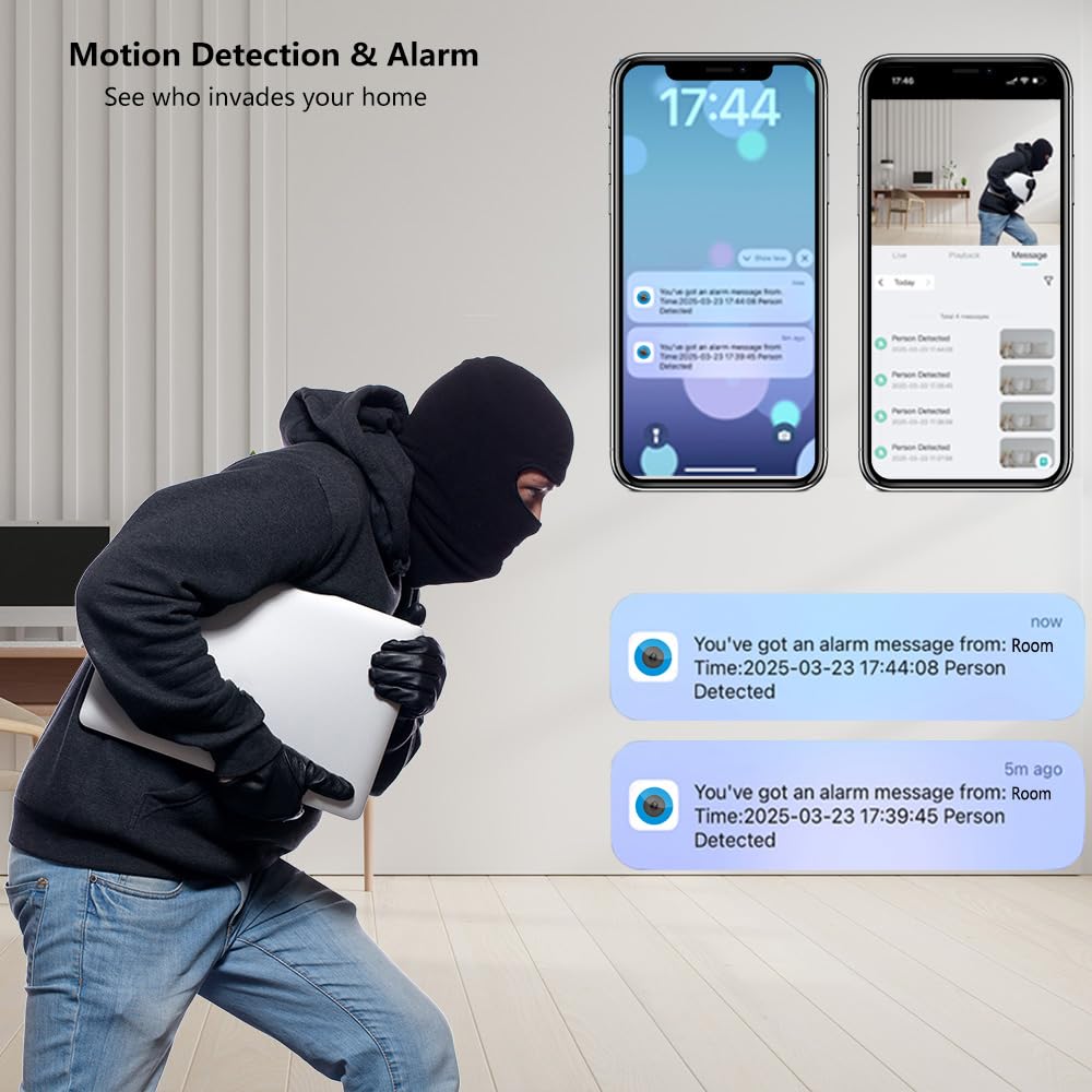 Caméra horloge – Caméra WiFi Nanny avec vidéo HD 1080p, détection de mouvement AI, vision nocturne claire, WiFi double bande, connectivité Bluetooth, stockage local et cloud, caméra
