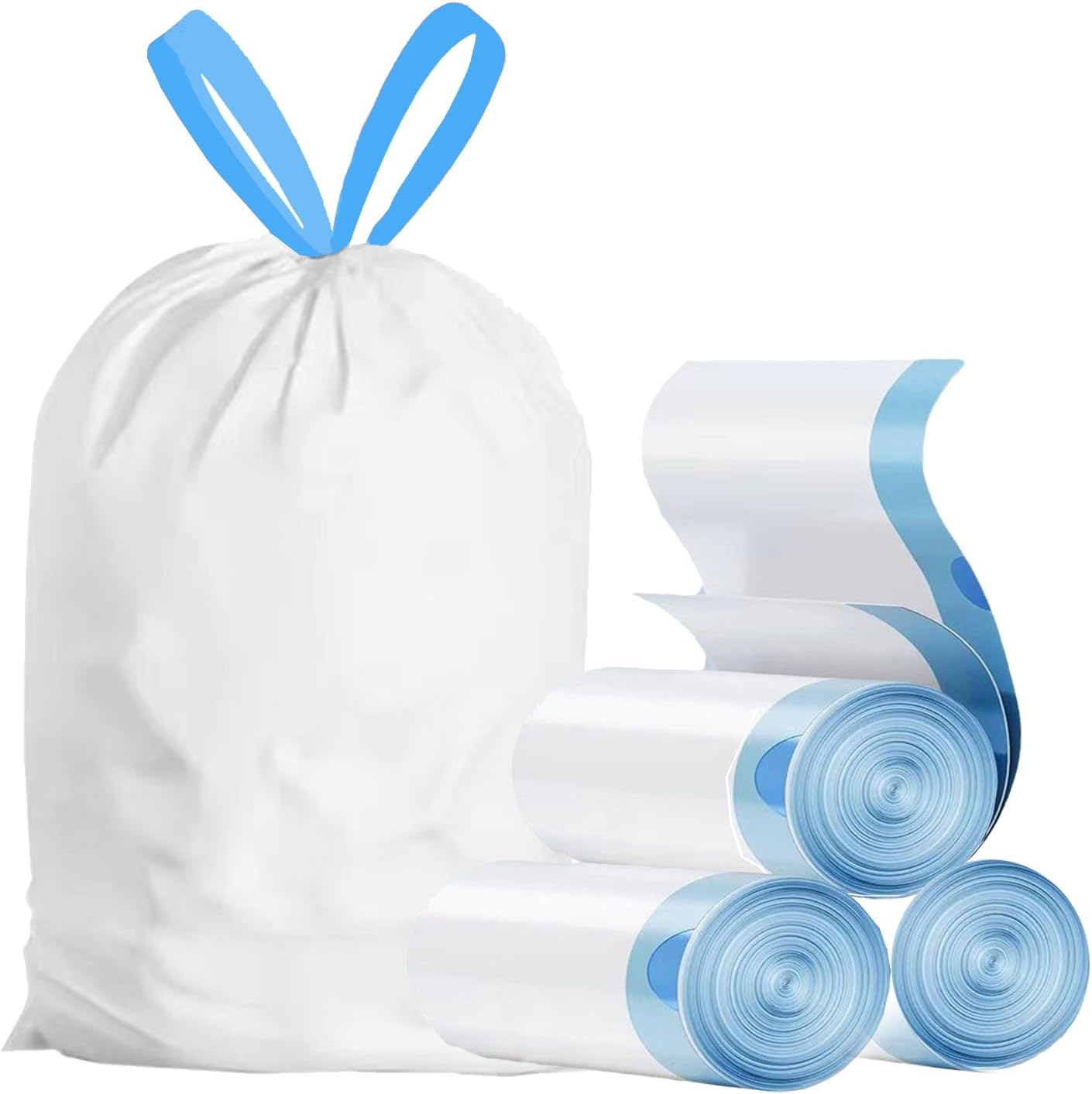 15 Gallon white drawstring trash bags, No tear open large floral scent garbage bag,Ultra thickened plastic for tall kitchen,Office,Living room Commercial Use 26×30 inches