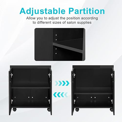 Miniatura 9 de Winado Carrito de salón con ruedas, estación de salón con 5 soportes para secador de pelo, 2 cajones, 1 gabinete grande, equipo de estilista para