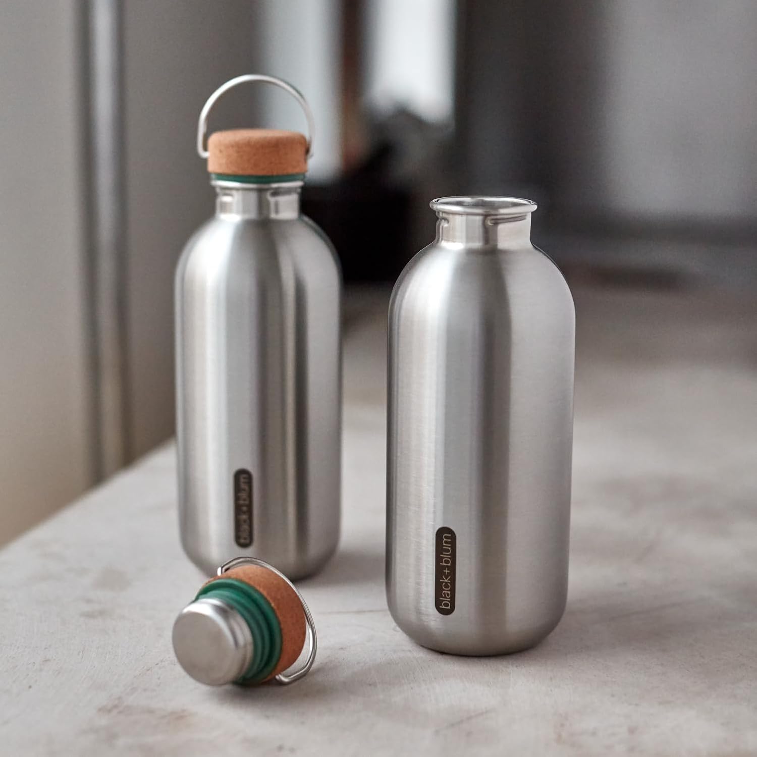BLACK + BLUM Stainless Steel Bottle w/Wood Fibre Lid | Leak-Proof, Lightweight & Compact Drink Flask for Travel, Office, Sports & School for All Ages | Olive, 20 oz / 600 ml