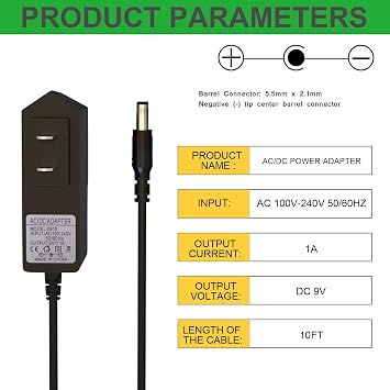 9V Power Adapter Compatible with Casio Keyboard AD-5 AD-5MU AD-5MR WK-110 WK-200 LK-100 LK-220 CTK-496 CTK-573 CTK-700 CTK-710 CTK-720 CTK-2100 Piano Keybord-10FT