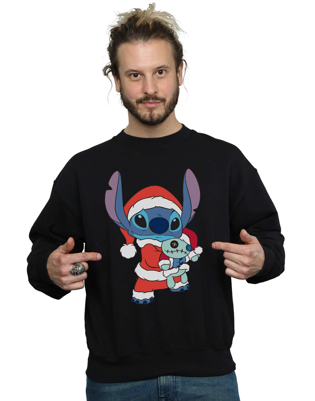 Absolute Cult Men's Black Disney Lilo And Stitch Stitch Christmas Sweatshirt Large