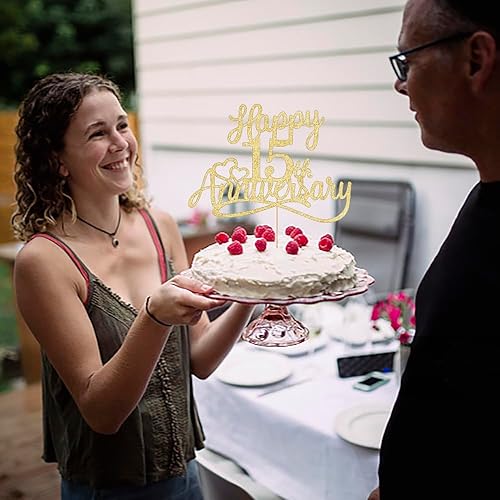 Miniatura 4 de Sleyberoy Decoración para tartas de 15 aniversario con purpurina, decoraciones de fiesta de boda para empresa, cumpleaños y celebraciones de boda