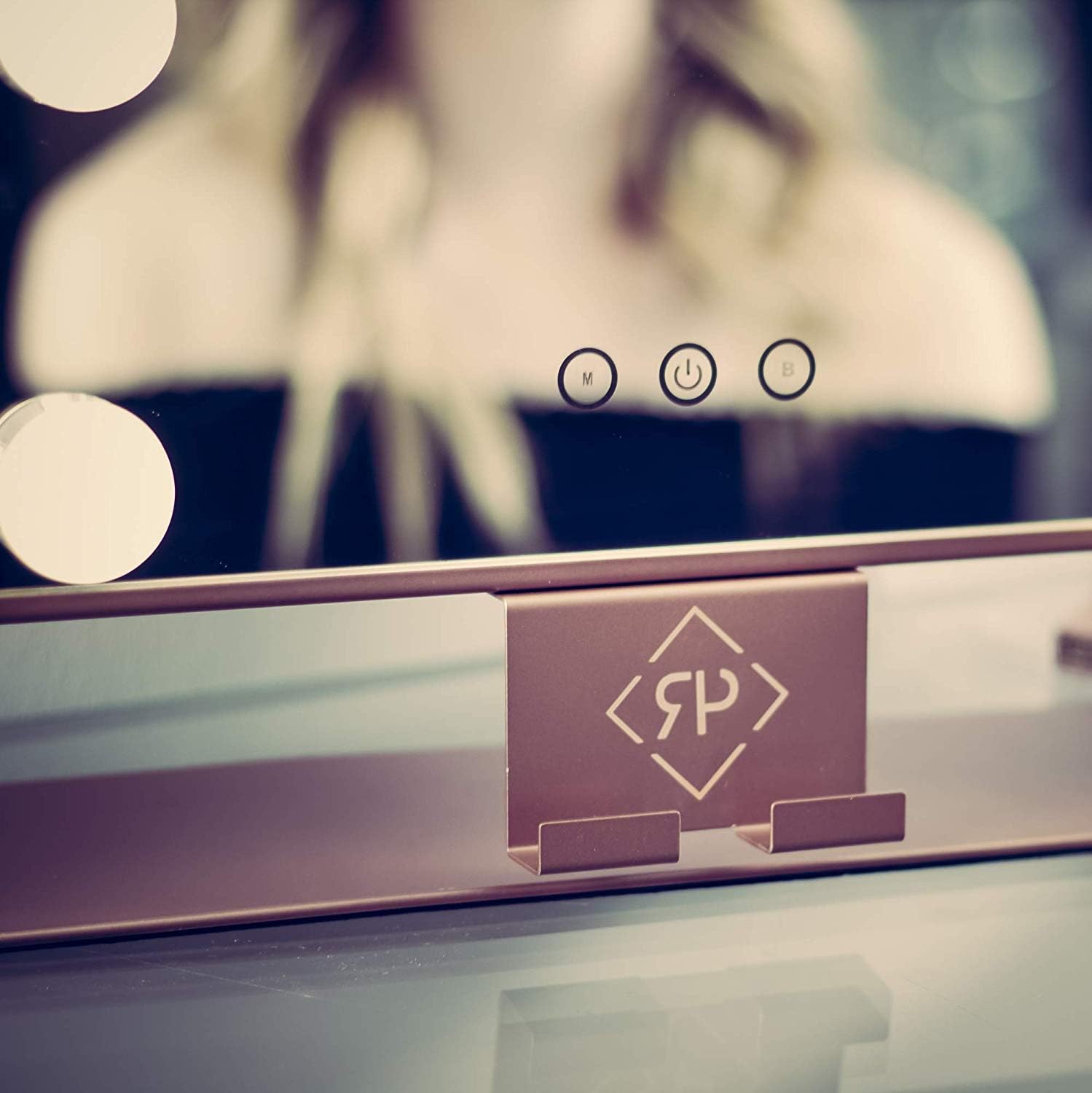 Vanity Mirror With Lights and Phone Mount - Hollywood Style Makeup Vanity Mirror with Lights 12x3W Dimmable LEDs with Touch Control, Phone Cradle | Tabletop Lighted Cosmetic Mirrors