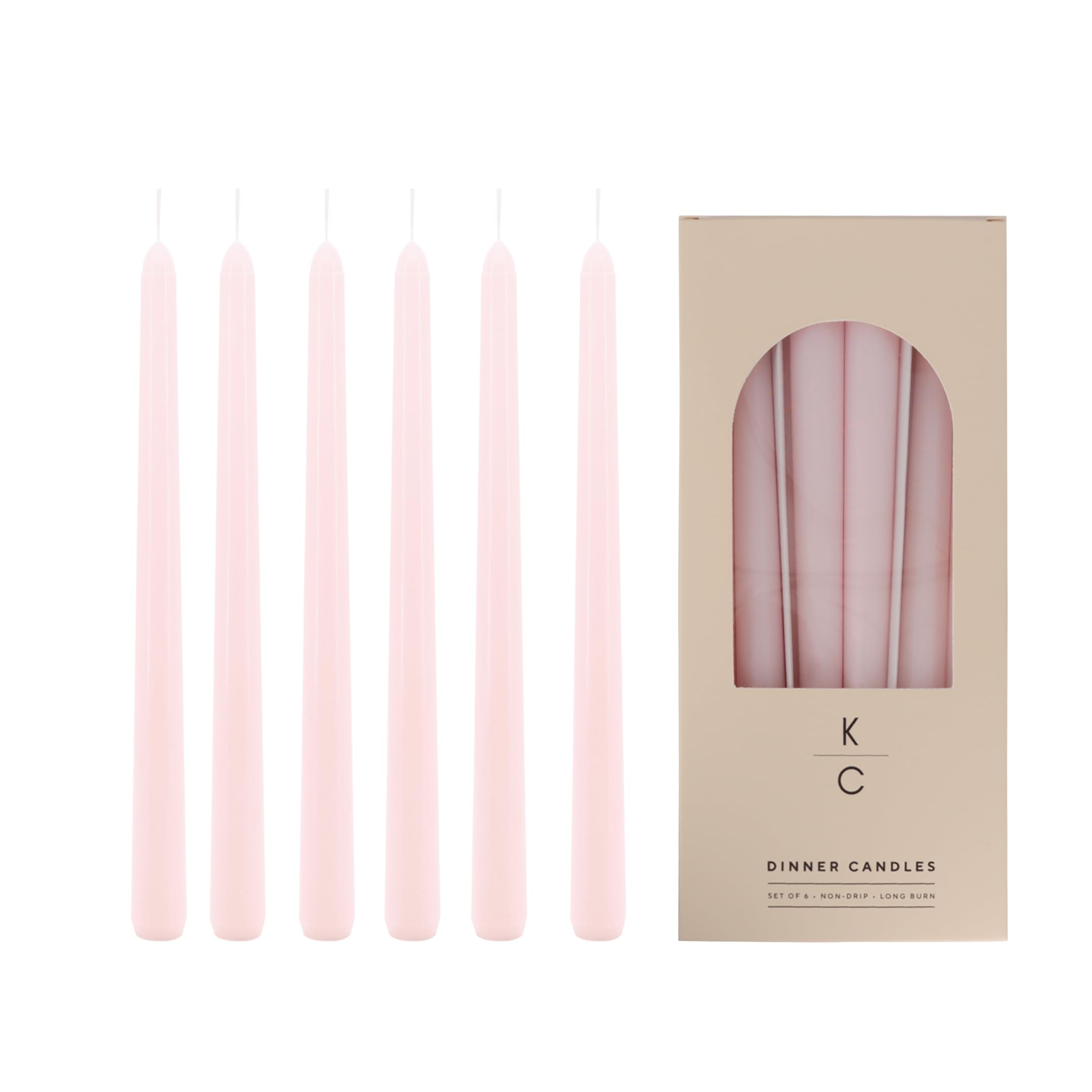 Tapered Dinner Candles, Pack of 6 – Soy &amp; Paraffin Wax Blend, 10-Inch Dripless Taper Candles with 7-Hr. Clean Burn – Smokeless Unscented Tapers for Weddings, Dinner Tables &amp; Home Decor – Pink Clouds