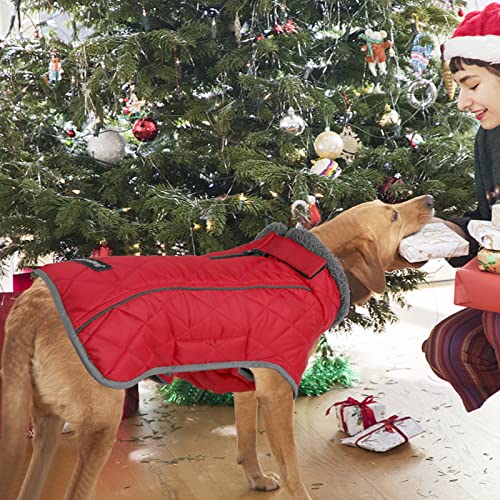 Image of Fragralley Dog Coat Medium, Waterproof Dog Jacket with Warm Fleece Lining, Adjustable Reflective Dogs Winter Coat, Turtleneck Pet Coats for Cold Weather (Red M)