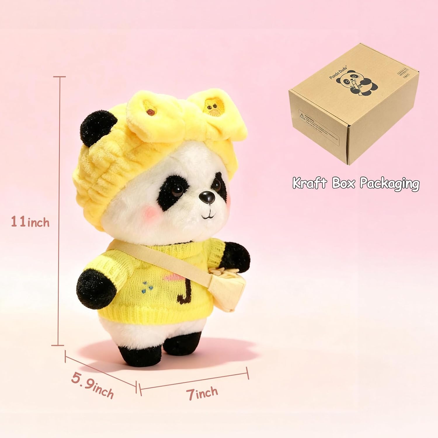 Panda Plush with Clothes Stuffed Animal Toys Dolls Birthday Gifts for Girlfriend Lover Mom Kids 11'' (Yellow)