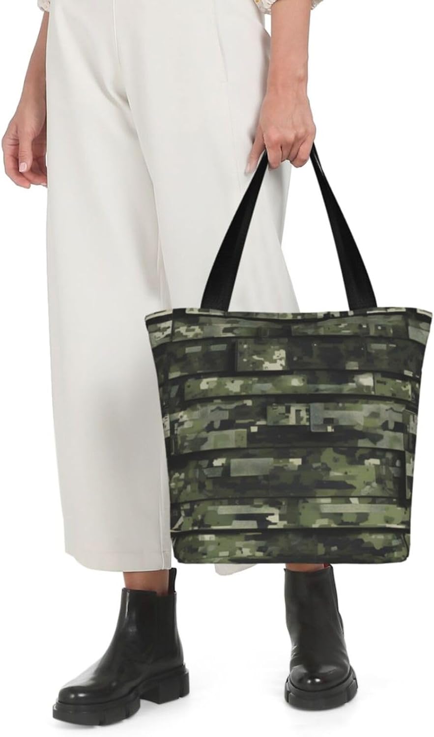 Digital Camo Print Comfortable Summer Shoulder Bag Canvas Tote Travel Beach Hiking Shopping Weekend