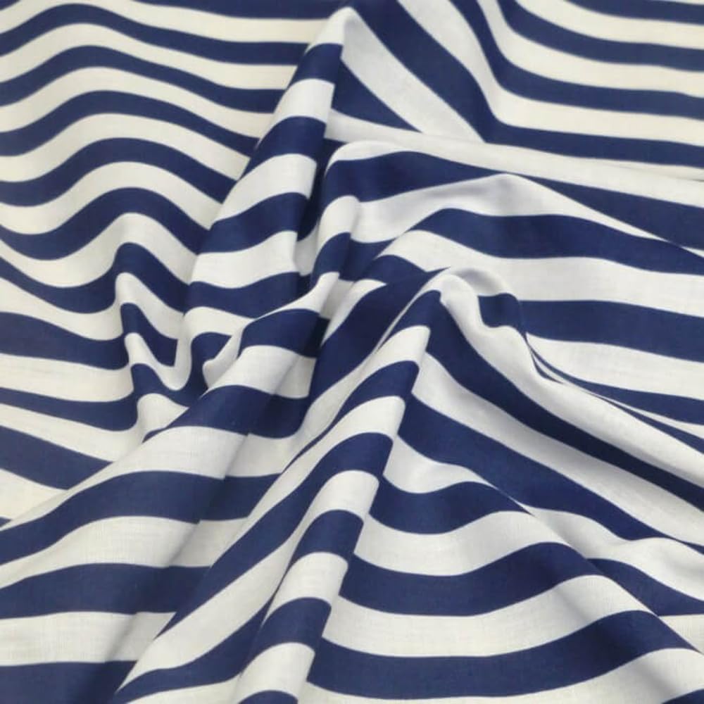 Oh Sew Crafty Limited Navy Polycotton Fabric Stripe 12Mm Candy Stripes (Sold Per Metre) (Navy)