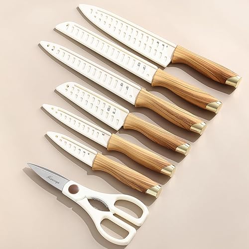 Miniatura 2 de Juego de cuchillos Hancorys, juego de 13 piezas de cuchillos de cocina, revestimiento antióxido de cerámica antiadherente y protector de hoja