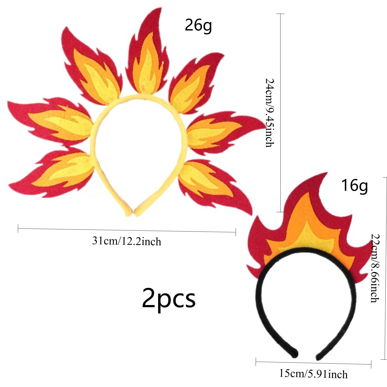 WANGHONGGOGO 2-piece Red Flame Headband, fun flame hair accessory, suitable for adults flame-effect clothing accessory - Image 2