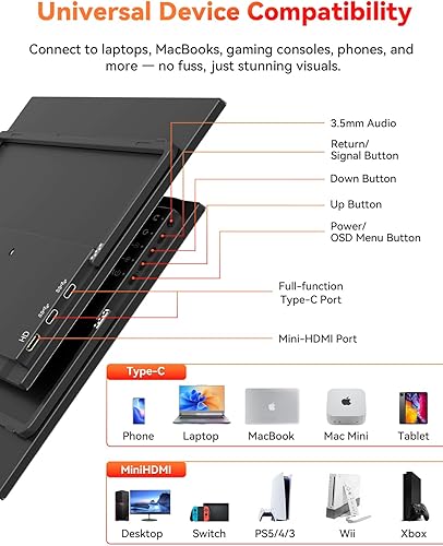 Miniatura 3 de HotYeah Monitor portátil, 15.6 pulgadas 1080P FHD monitor para laptop USB-C HDMI pantalla externa de computadora HDR FreeSync IPS con soporte y