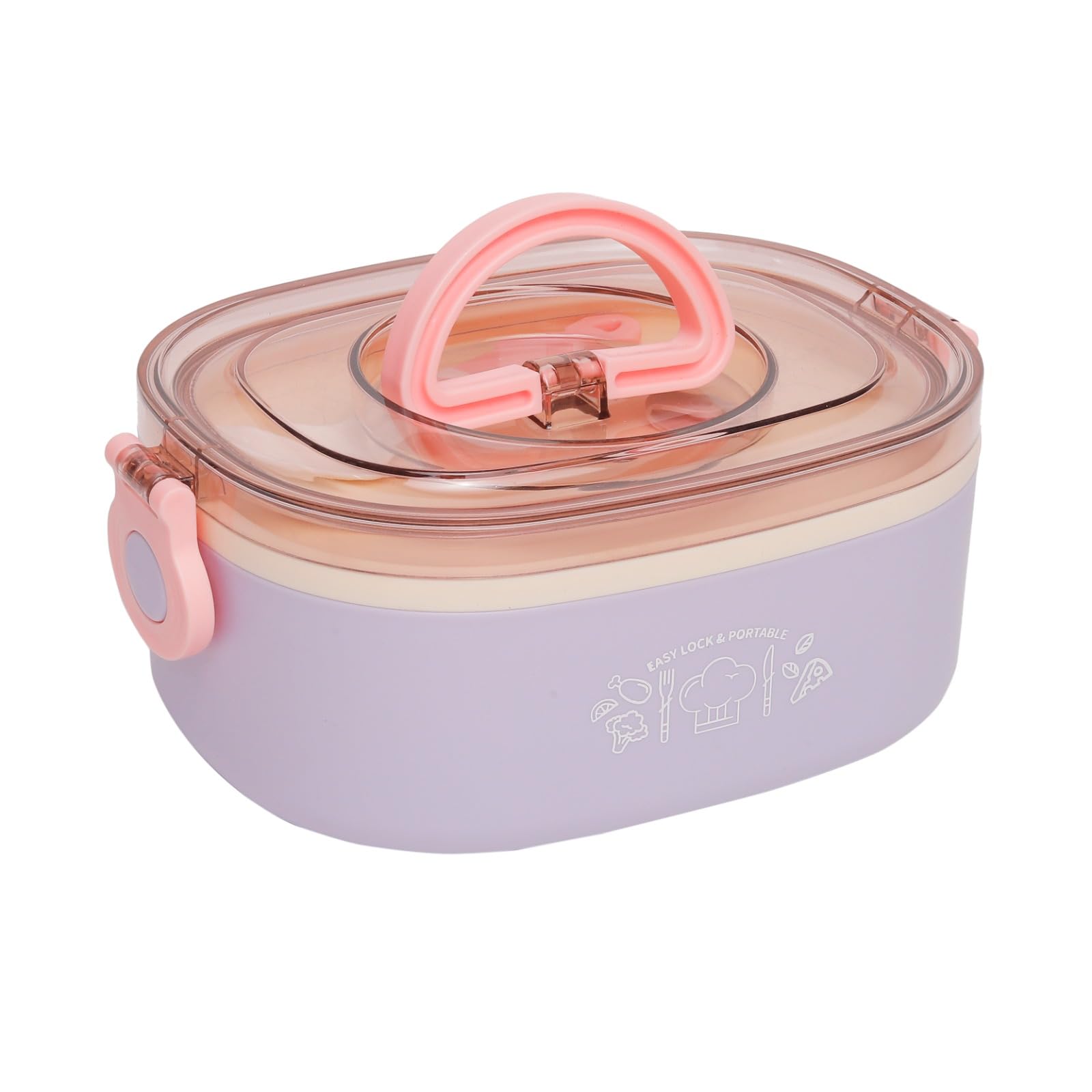BPA Free Lunch Box with Fork Handle Air Tight Lock Anti Slip with Fork for Kids and Adults 1000ML (Purple)