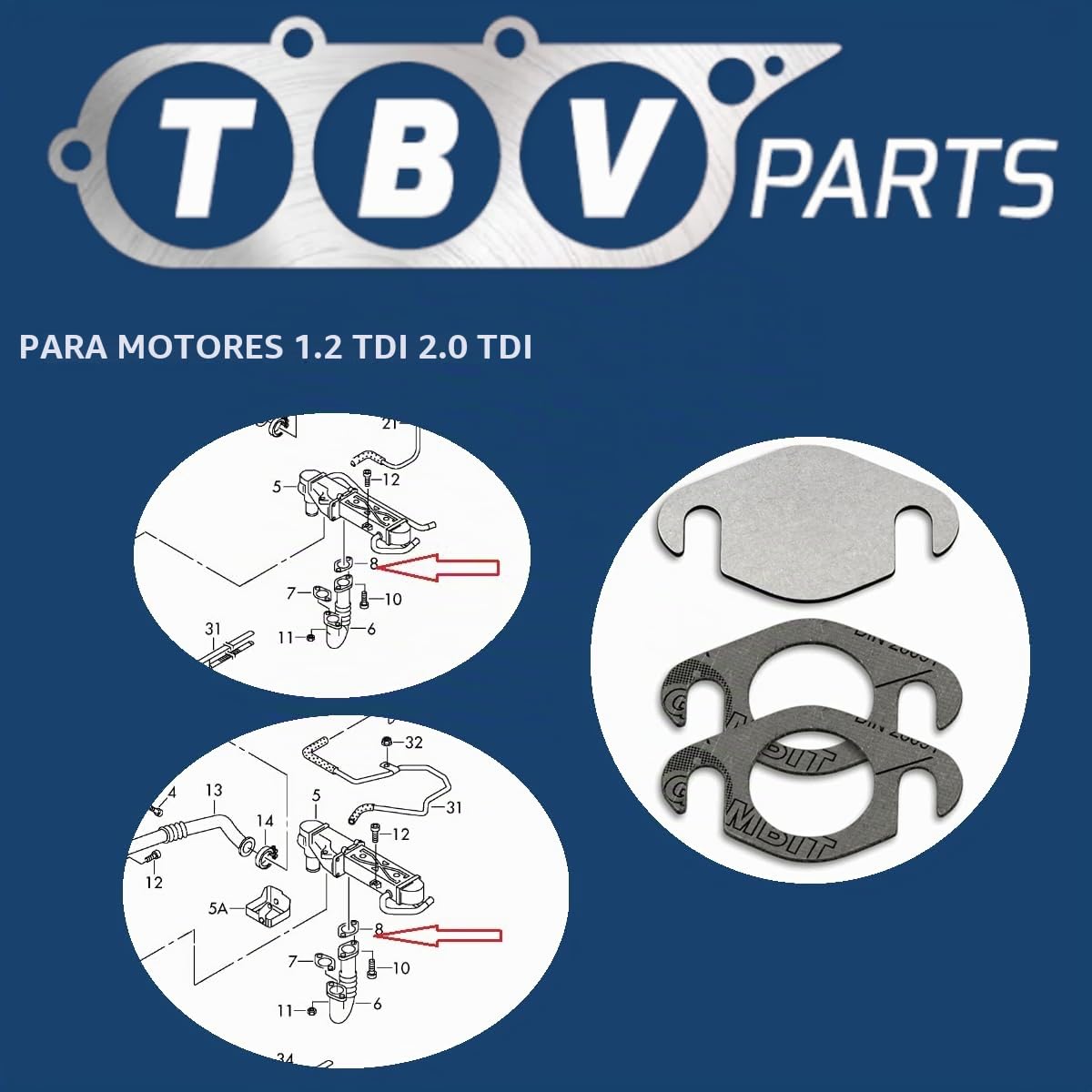 Kit Anular Valvula Egr 03L131512BB 03L131527AX Compatible Para CFFA Motor 2.0 TDI A3 Sharan Alhambra Passat Anular Valvula Egr 03L131512BL 03L906461A 03L131512AP