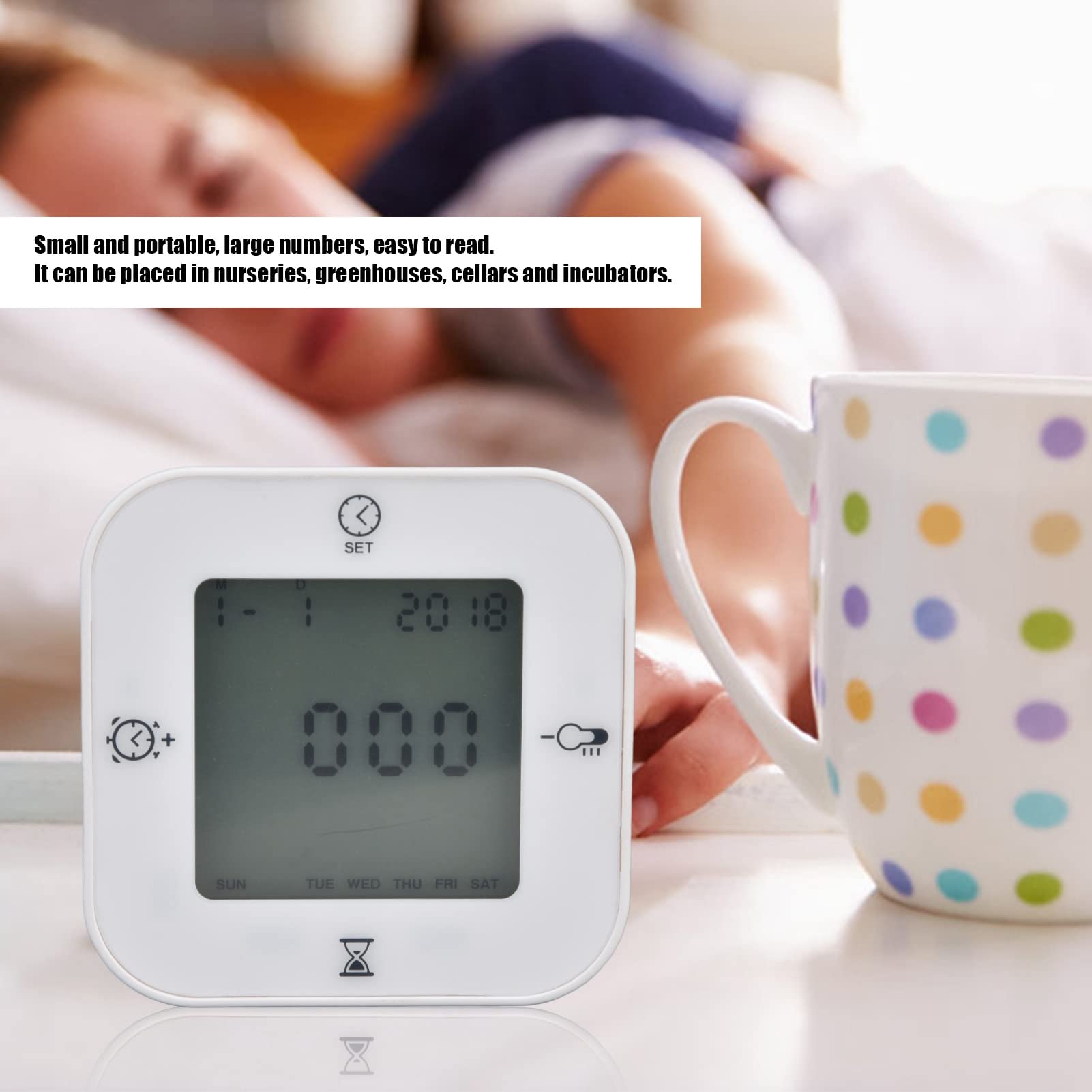 Horloge Thermomètre Multifonction à Grand écran pour Cave à Effet de Serre pour bébé, Réveil à Utilisation Nocturne pour une Surveillance Pratique des Matières Plastiques