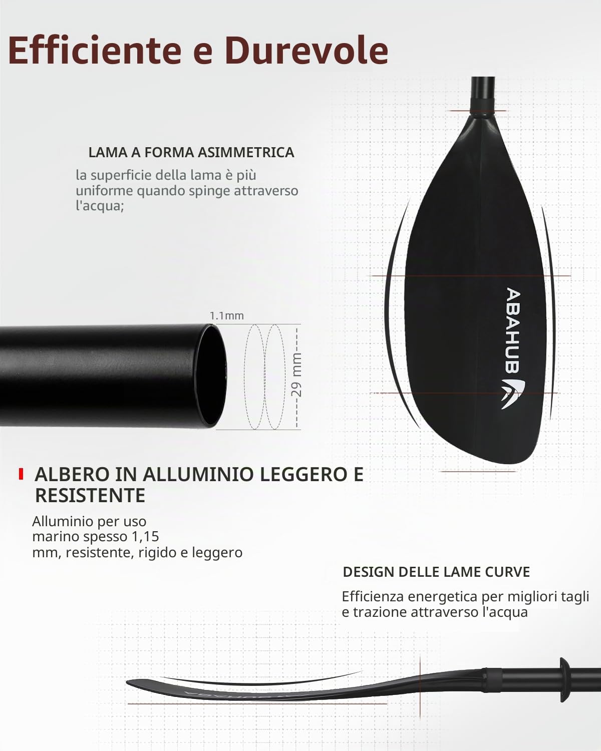 Abahub Pagaia Kayak Regolabile 210-230 cm Alluminio Doppia Remi Kayak Paddle per Kayak Canoa 12 Colori