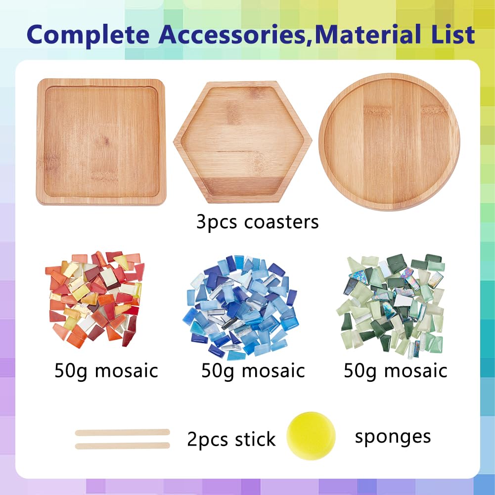WEBEEDY Kit di sottobicchieri a mosaico fai da te, colori misti, piastrelle a mosaico in vetro fai da te, per artigianato, sottobicchiere per tazza da bere, set artigianale fatto a mano, con