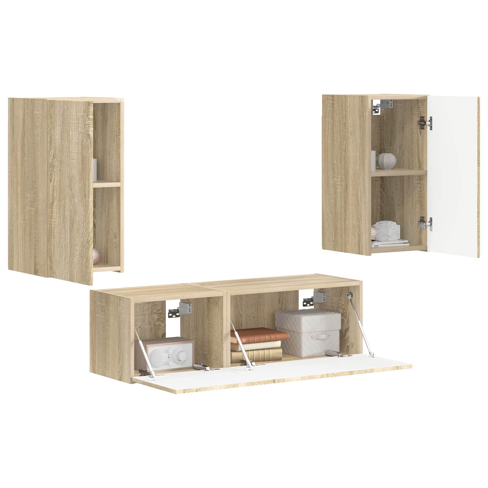 Set di 4 mobili da parete per TV, in rovere Sonoma