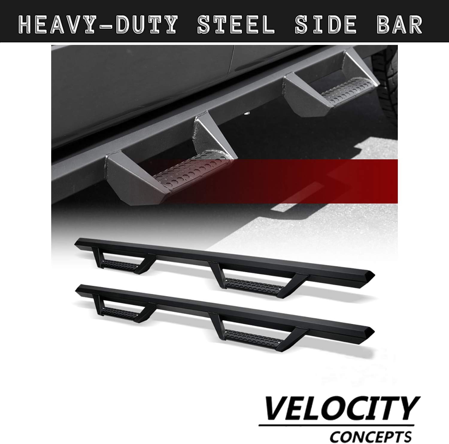 Hoop Drop Step Side Bars Board Matte Black 2007-2018 for Chevy Silverado/GMC Sierra Crew Cab