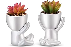 Viverie Faux Succulent Plants in White Ceramic Human-Shaped Pots