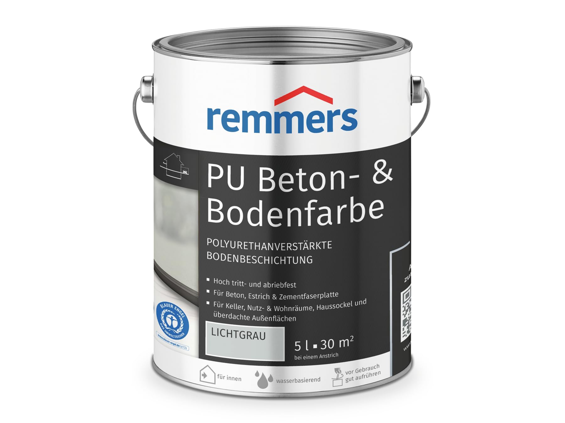 Remmers Peinture PU pour béton et sol gris clair, 5 litres, Peinture pour sol et béton, Pour les chapes/béton/panneaux de fibrociment - résistante aux contraintes et aux produits chimiques