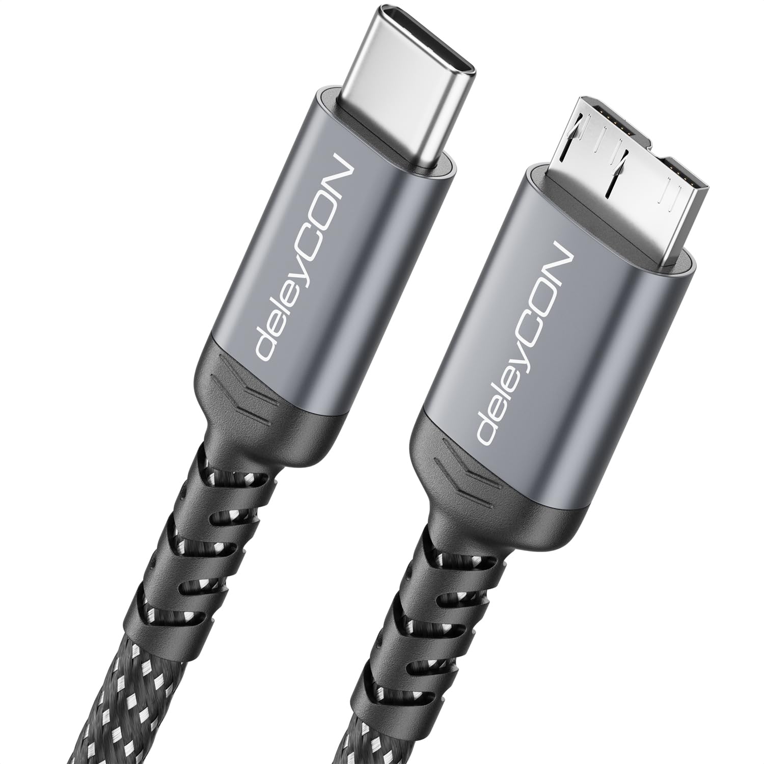 deleyCON 1m USB 3.0 Micro B Kabel 5Gbps - USB-C Stecker auf Micro-B-Stecker - Nylon Datenkabel für Externe Festplatte HDD SSD Festplattengehäuse - für Toshiba, WD, Seagate, Samsung Usw.