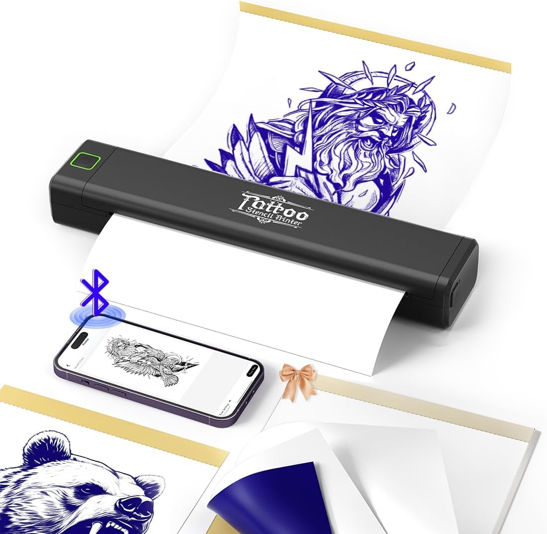 BORN4SHIP Tattoo Drucker Bluetooth, Tattoo Stencil Drucker, P84 Tattoo Printer Haut Tattoodrucker Thermodrucker für Anfänger - Kompatibel mit Android iOS macOS Windows, Schwarz
