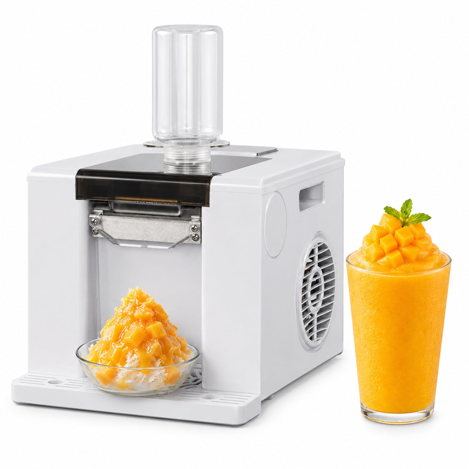 Máquina de Nieve de Leche 350W, Bingsu Maker con Botella 750ml, Control Inteligente de Un Toque para Bar Heladería Food Truck y Catering, Uso Diario Pro White