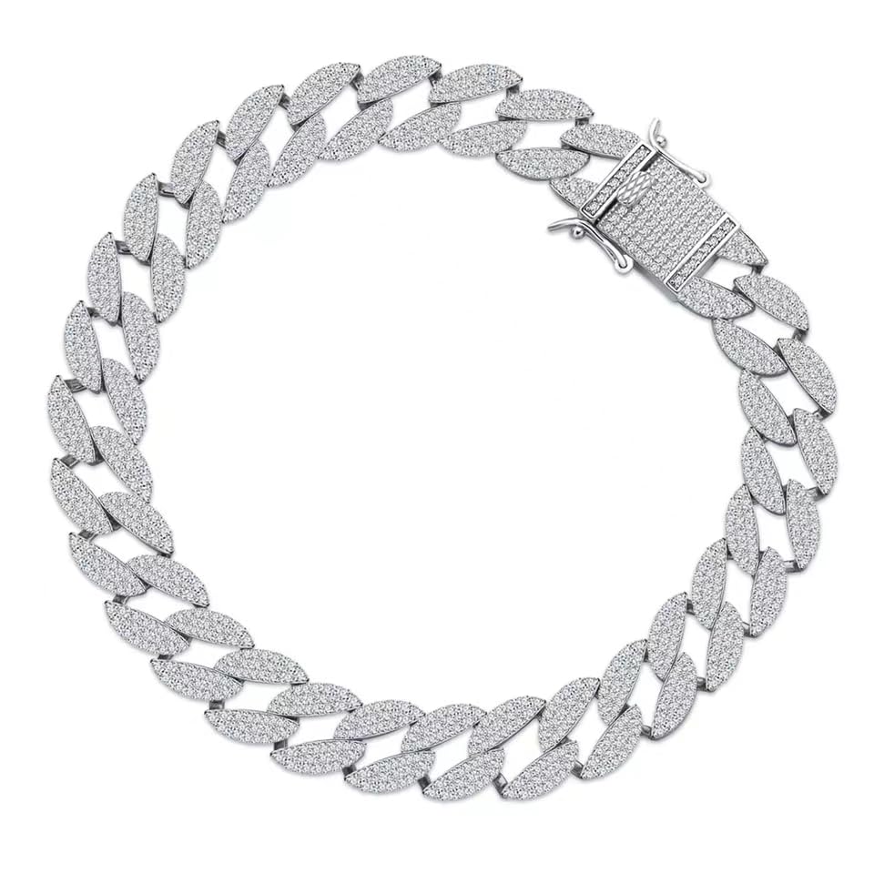 Hip Hop Cuban Moissanite Bracelet for Men Women Rock 925 Sterling Silver D Color VVS1 Clarity Lab Diamond Link Chain Jewelry for Valentine's Day Gift