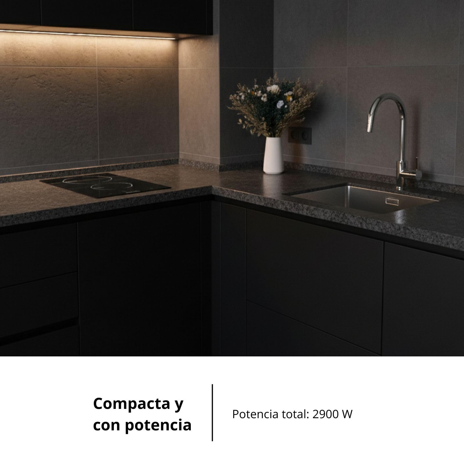 Corberó CCVGD25BF Plaque vitrocéramique 2 zones de cuisson 9 niveaux de puissance Contrôle tactile Arrêt automatique Puissance 2900 W Noir